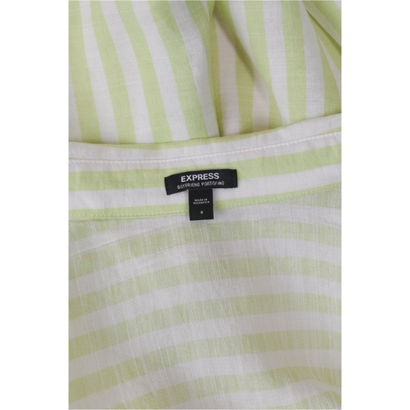 Sz S Express Striped Textured Slub Boyfriend Portofino Shirt Neutral Stripe 35 - Picture 4 of 5